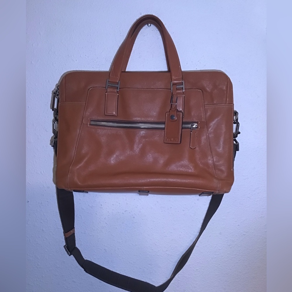 Tumi men’s brown leather messenger laptop bag